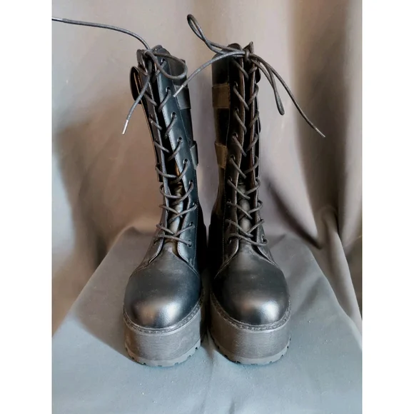 Women Combat Festival Rave Mid-Calf Boots Chunky Platform Heel Lace Up Size 10 M - Picture 5 of 8